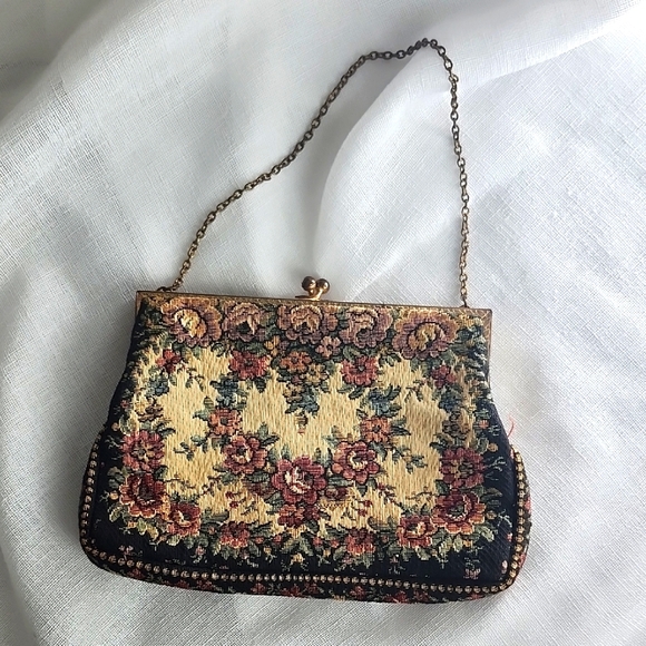 Vintage French Handbags - Vintage French Hand Made Floral Petite Point Tapestry Evening Bag, $45